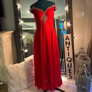 Elegant Red Evening Gown sequins and stones .